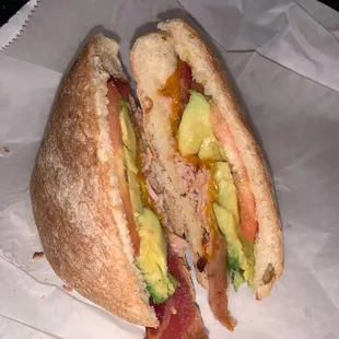 Brunch bagel with turkey and ciabatta