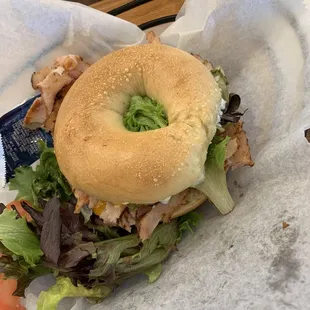 Gobbler sandwich on a plain bagel