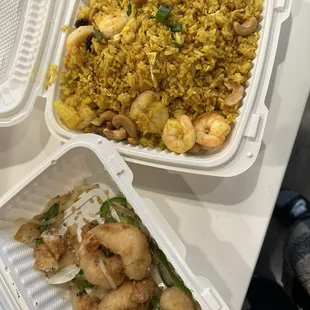 Shrimp pineapple fried rice and Salt &amp; Pepper shrimp.