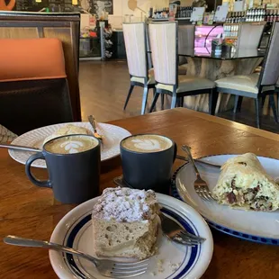 Rock creek local espresso bean- Lavender Lattes, mesquite apple coffee cake and breakfast burrito.