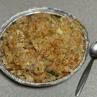 Carryout order of Ceylon Fried Rice.  EASILY enough for two to share.