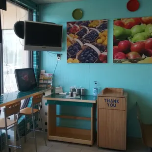 a table and chairs in a restaurant