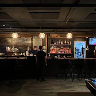 a pool table in a bar