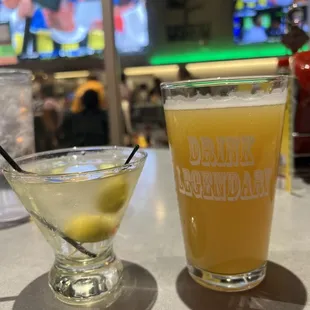 My Dirty martini and an awesome IPA my husband enjoyed!