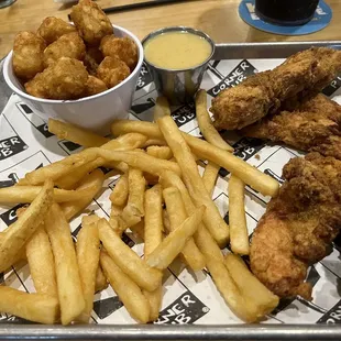 Chicken tender basket + extra side of tots