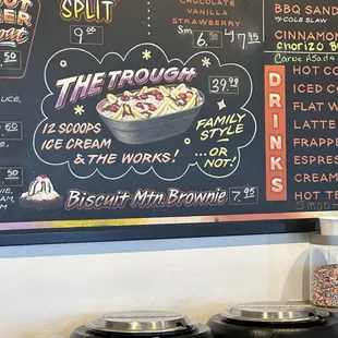 Partial menu...The Trough...I believe biggest banana split in the world