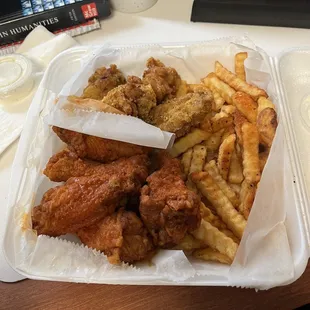Buffalo and lemon pepper wings w/ fries