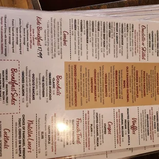 the menu of the restaurant