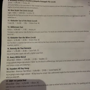 menu of