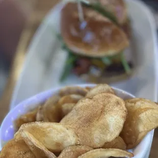 Burger and homemade chips