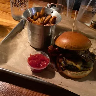 a burger and fries