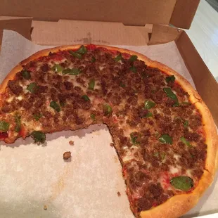 Best pizza ever - sautéed sausage and peppers with extra sauce...been fantasizing about one for a year...it's heaven!!!