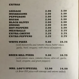 Menu. Updated 3-7-2016
