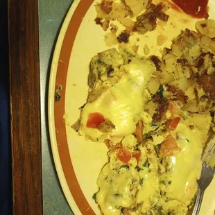 Watery veggie omelette with super processed swiss cheese. Not good.