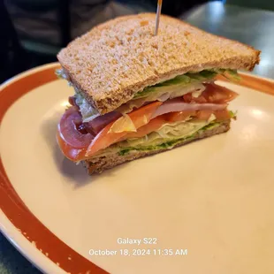 Half ham sandwich on wheat