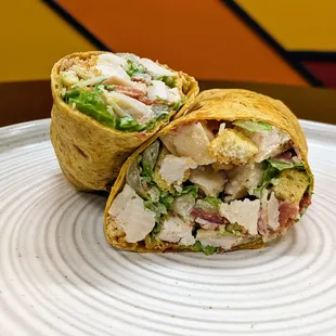 Caesar Wrap with Grilled Chicken breast, bacon, house made croutons, bacon &amp; homemade Caesar dressing.