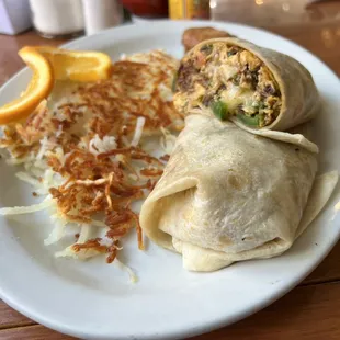 Whatever more popular breakfast items, the Mexican breakfast wrap, hashbrowns included. #wraps