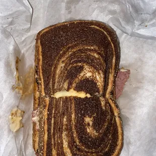 a half eaten sandwich