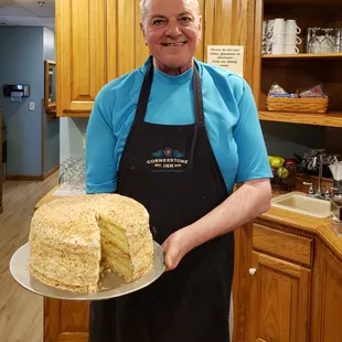 Chef John with a scrumptious Coconut Creme Cake.