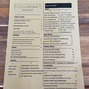 the menu for the restaurant