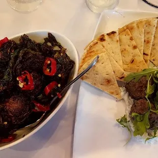 Brussels sprouts and lamb meatballs with pita
