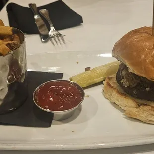 Stone burger and fries