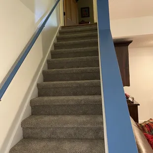 Stairs and carpet.
