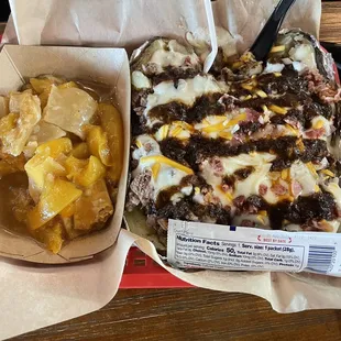 Loaded potato and peach cobbler