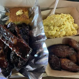 Jerk Ribs worth potato salad and plantain