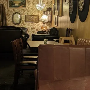 a living room and dining area