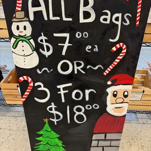Christmas pricing signage.