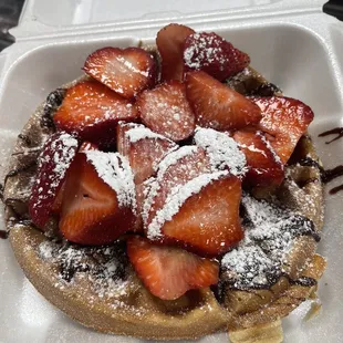 Best Strawberry Chocolate drizzle Belgian waffle in town