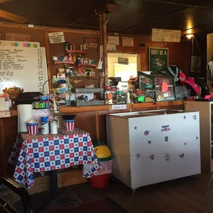 Inside of the cafe facing the kitchen