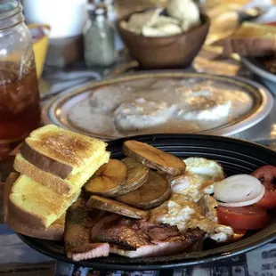 Ham &amp; eggs, biscuits and gravy