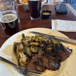 Steak tips with crispy Brussels sprouts!