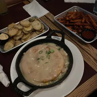 Welsh Cottager&apos;s Chicken Pie, Sweet Potato Fries, Fried Pickles