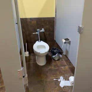 Filthy bathroom first thing in the morning.