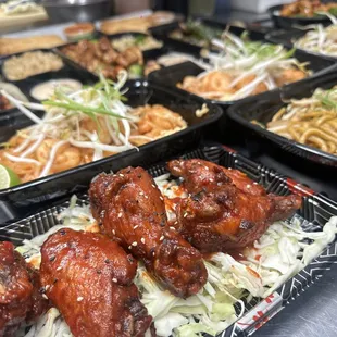 Chicken wings with Korean bbq sauce for takeout