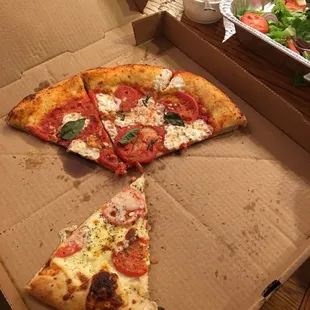 What was left of the delicious - Monte Calvo &amp; Margarita pizzas.