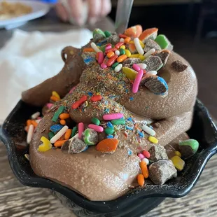 a chocolate ice cream with sprinkles