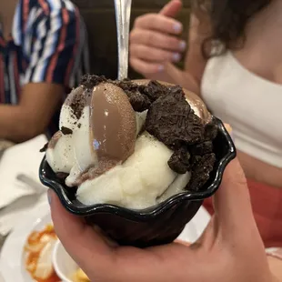 The soft serve was very good though not cold enough. Oreos and toppings were a little stale