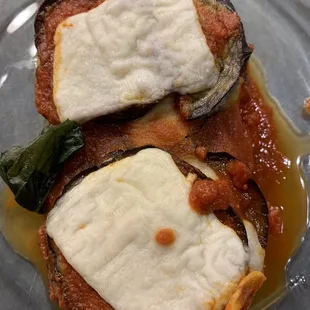 the eggplant parm i simply heated in the microwave and poof a meal