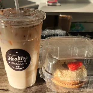 Horchata coffee and protein doughnut- strawberry cheesecake