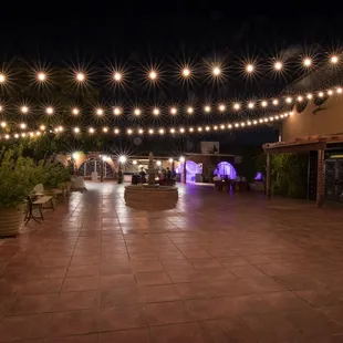 Bistro Lighting on Our Fountain Patio