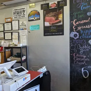 a menu on the wall