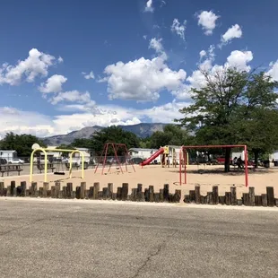 Sandia Mountains and playground