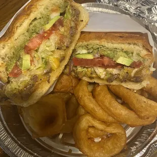 Asada Torta w/ Onion Rings