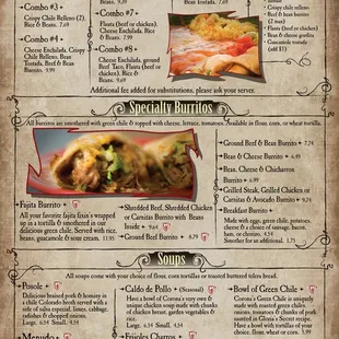 Corona's Menu Combos Burritos Soups