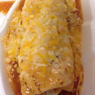 Smothered breakfast burrito with bacon. Mmm!