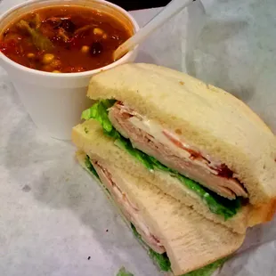 This is the Secretry sandwhich with a cup of chicken tortilla soup!